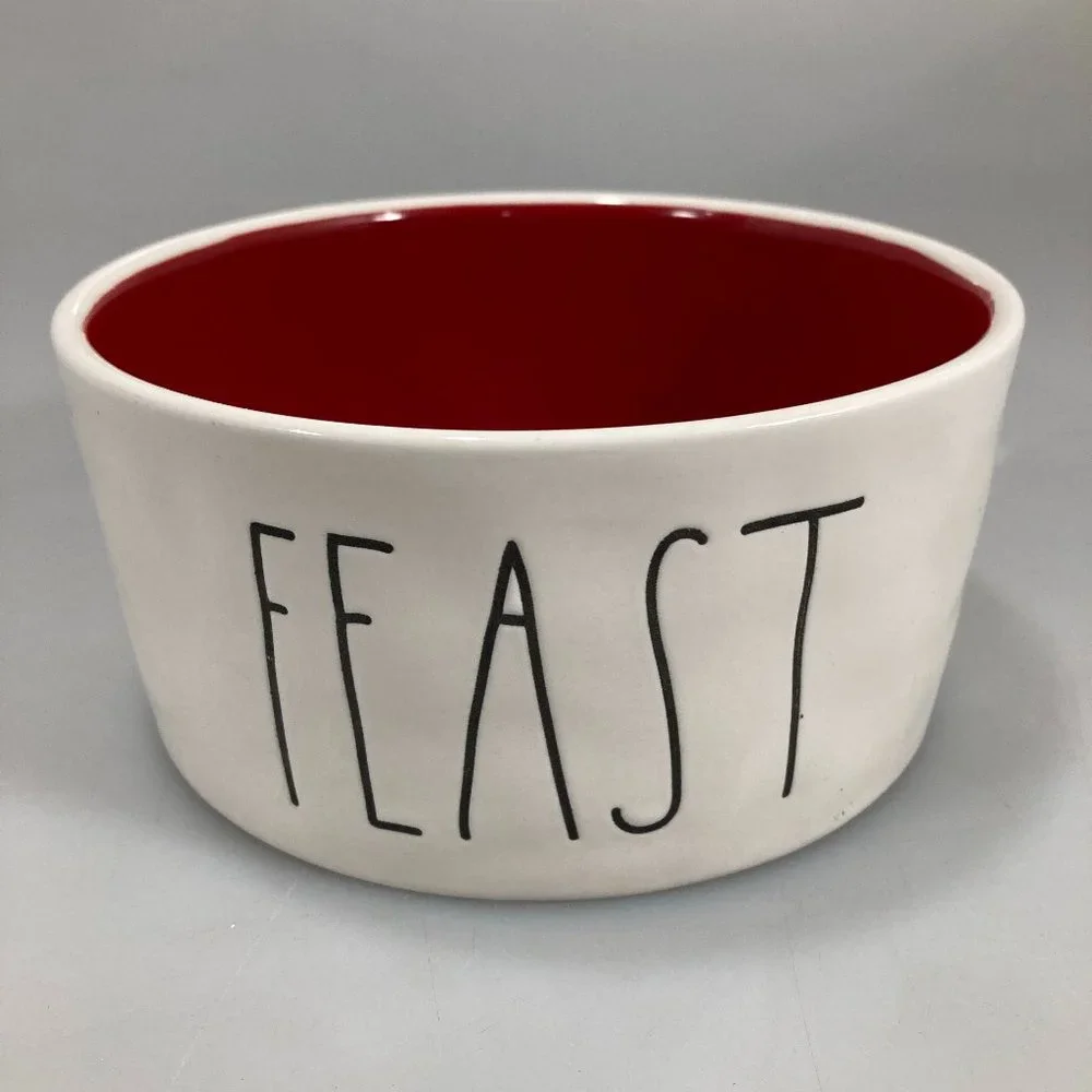 Rae Dunn Magenta Feast Dog Pet Food Water Bowl Artisan Collection 5.5 x 2.75